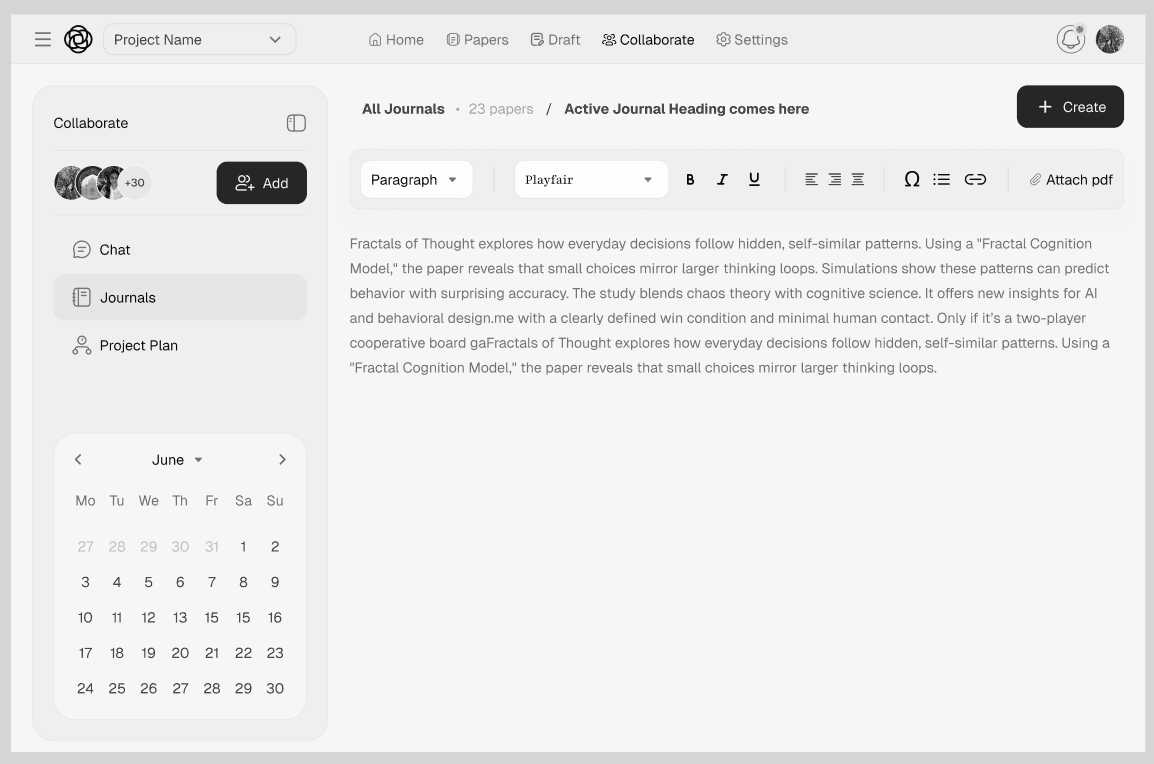 ResXiv collaborate and journals UI attempt