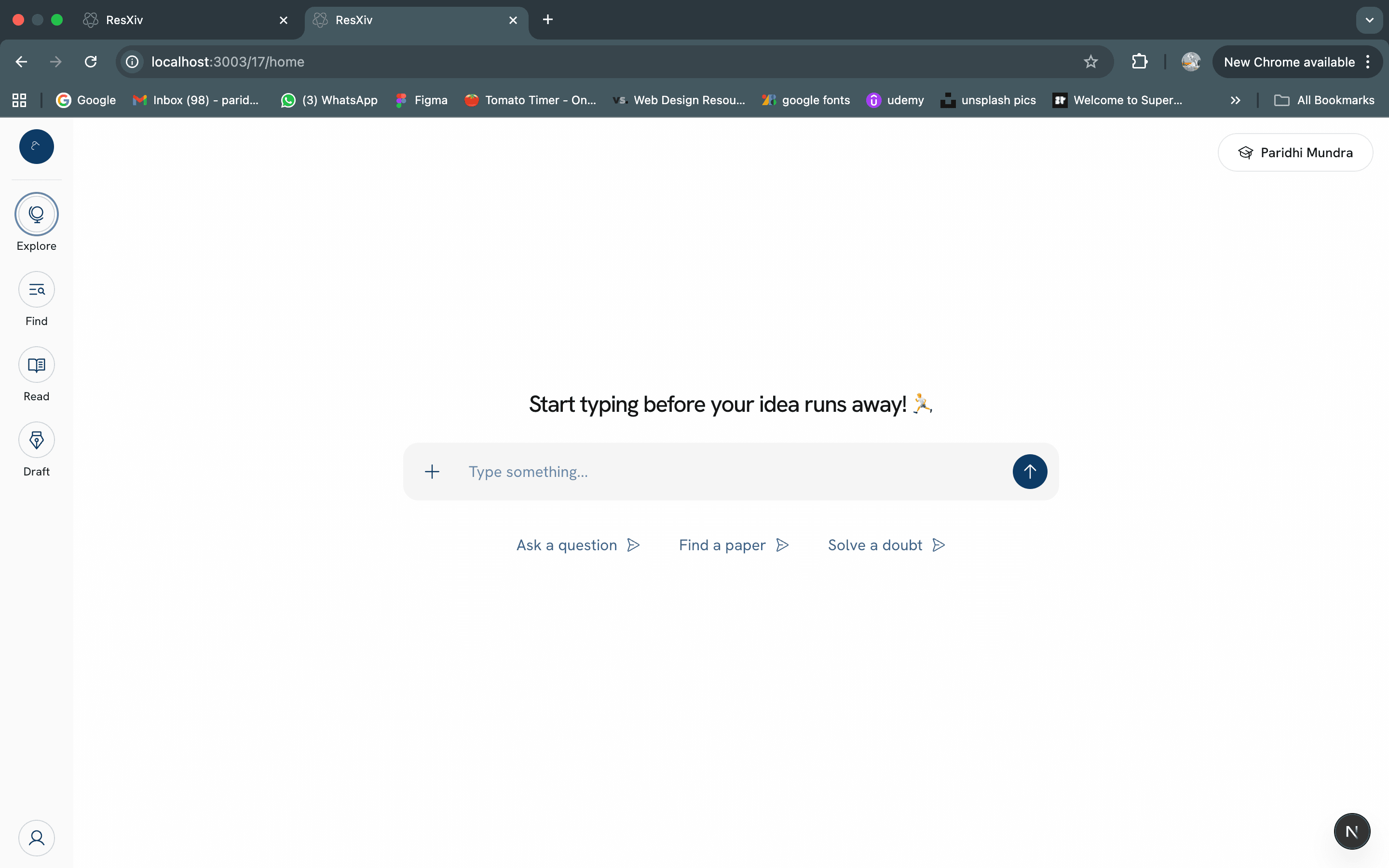 ResXiv search interface before redesign