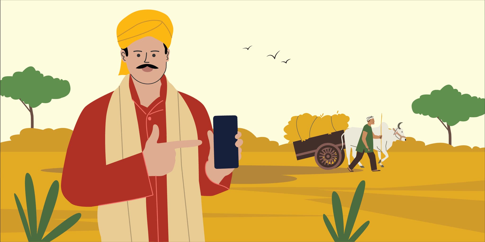 Blog illustration of farmer using smartphone in rural India